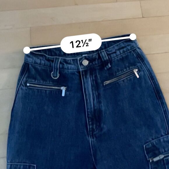 WeWoreWhat Cargo Style Utility Dark Blue Wash Baggy Straight Leg Jeans 25 - Picture 11 of 13